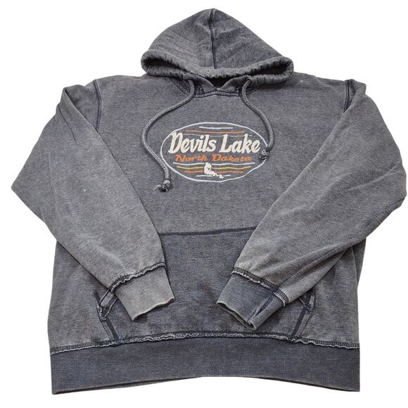 Blue 34 Devils Lake, North Dakota Distressed Hoodie, Size XL - Picture 1 of 8